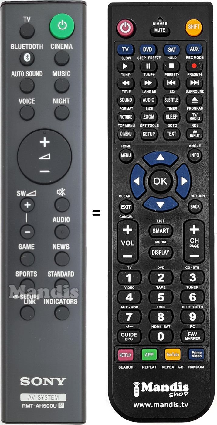Comandos à distância equivalente Sony RMT-AH500U