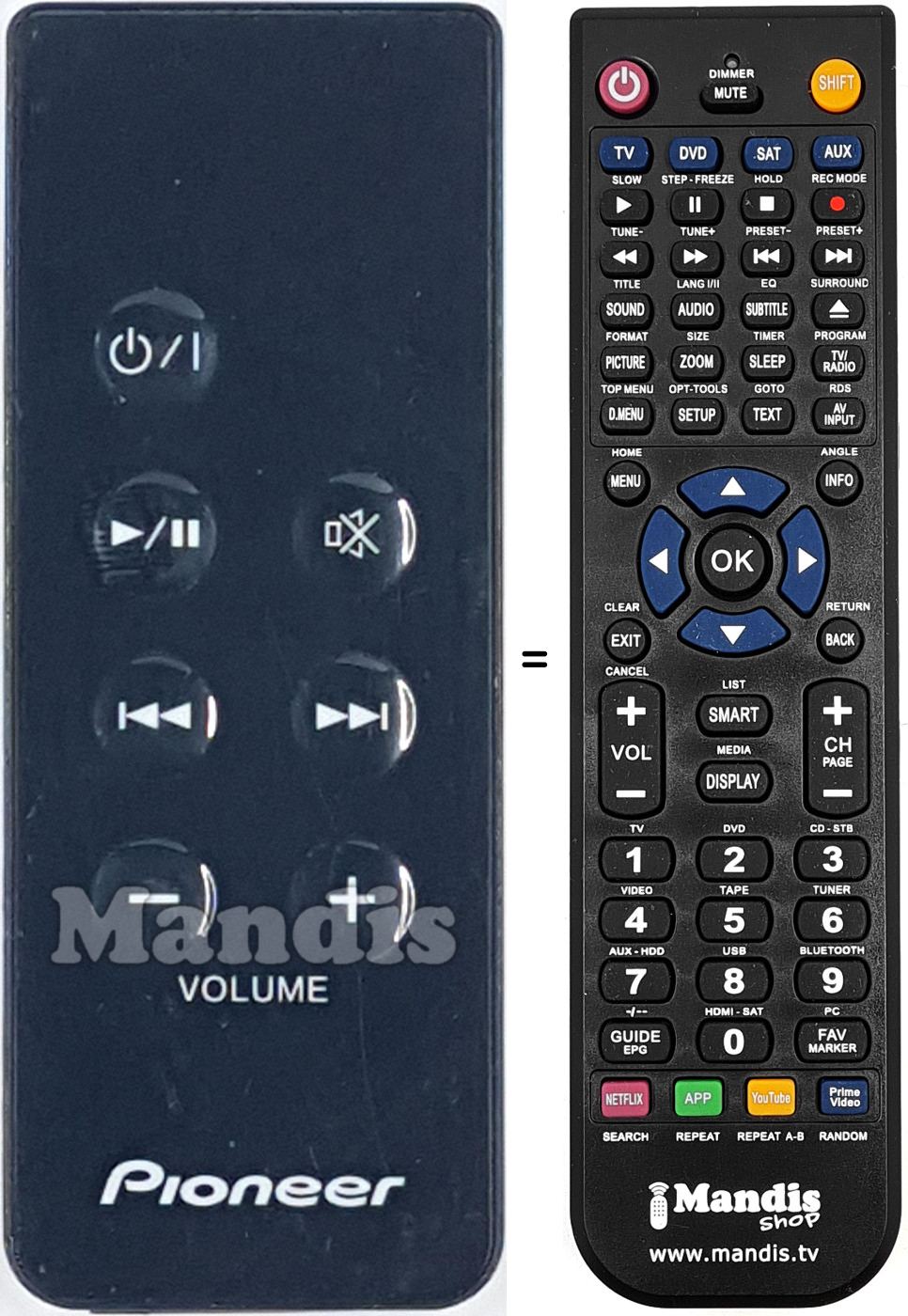 Comandos à distância equivalente Pioneer 1023-0000076-ZY