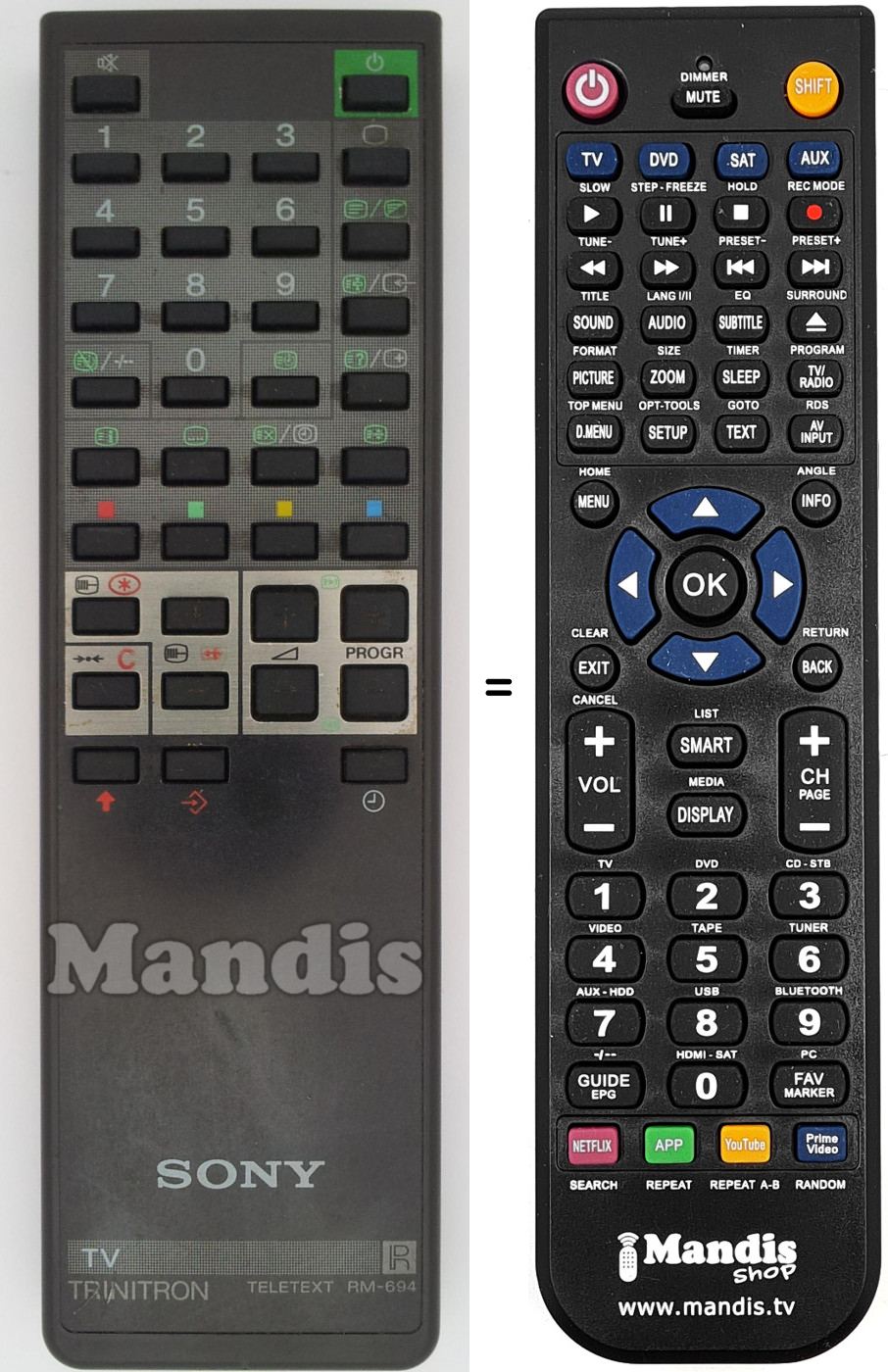 Comandos à distância equivalente Sony RM-694