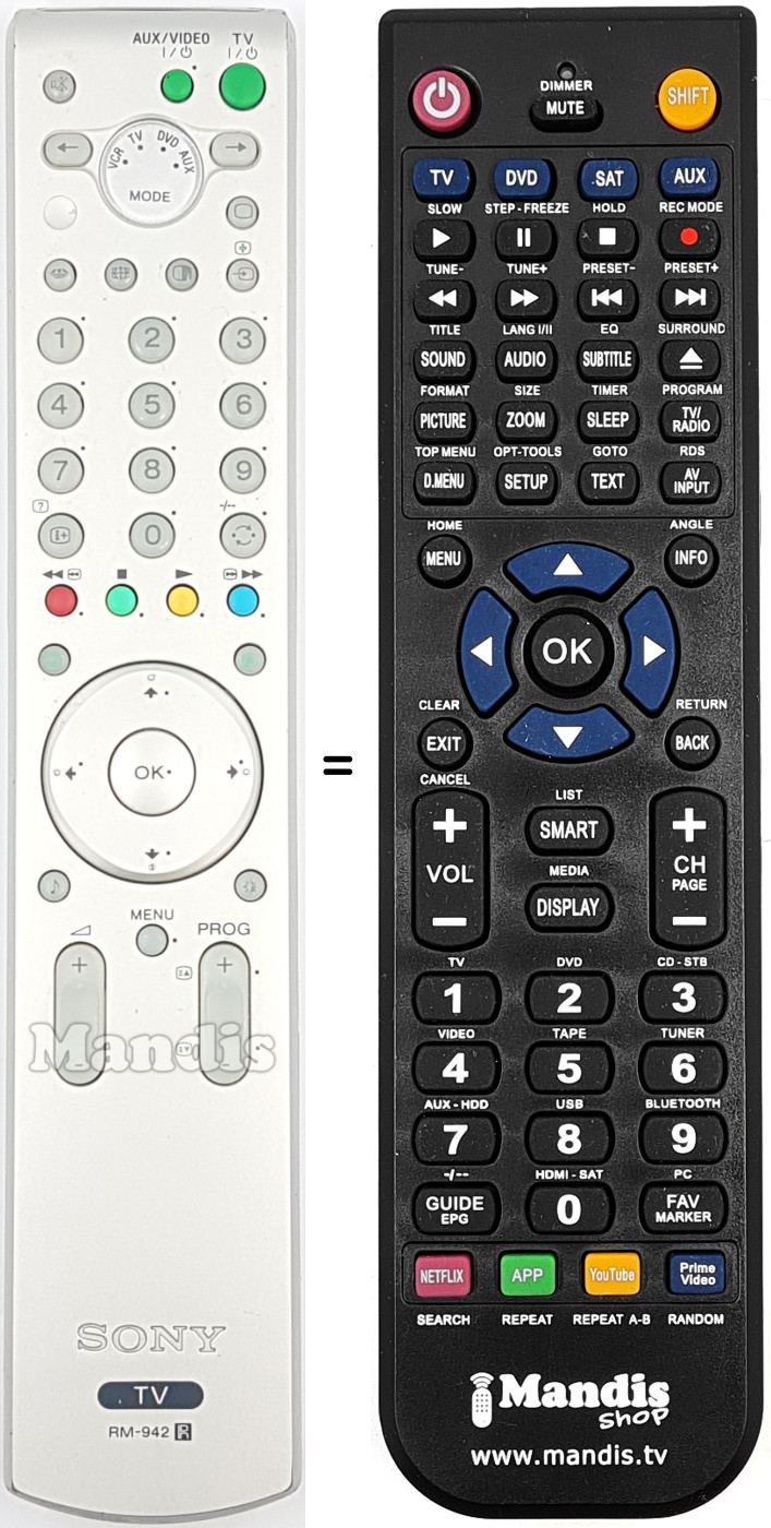 Comandos à distância equivalente Sony RM-942