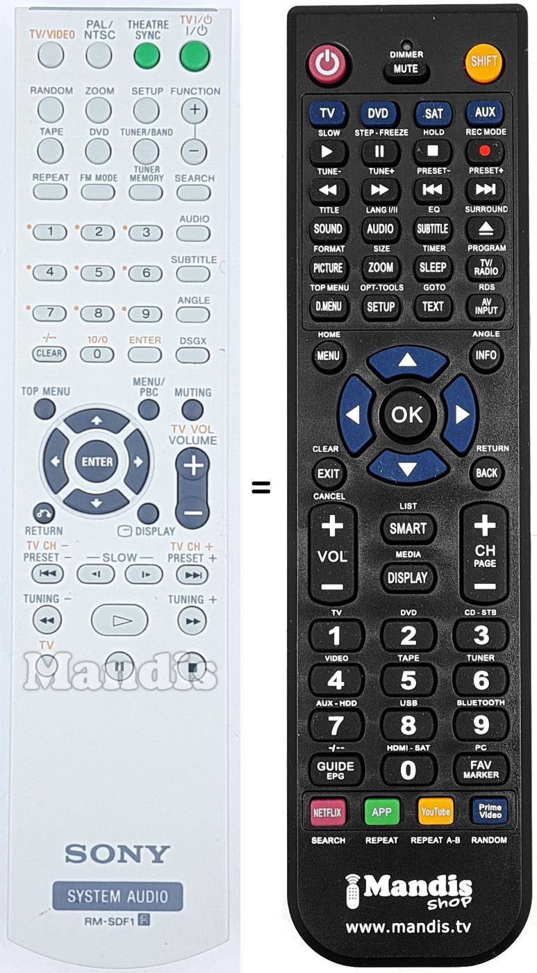 Comandos à distância equivalente Sony RM-SDF1