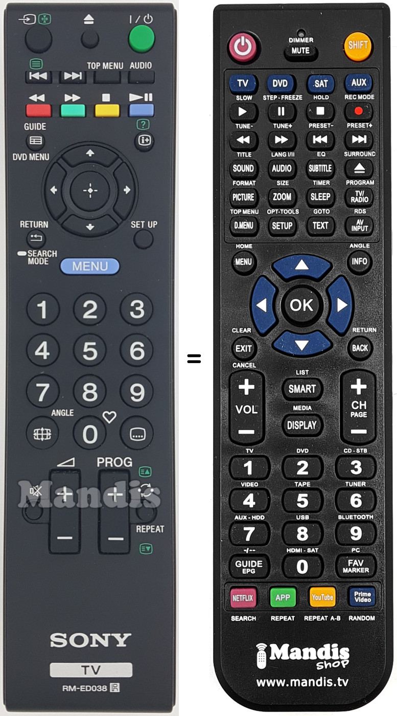 Comandos à distância equivalente Sony RMED038