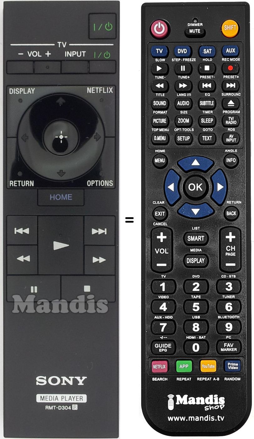 Comandos à distância equivalente Sony RMTD304