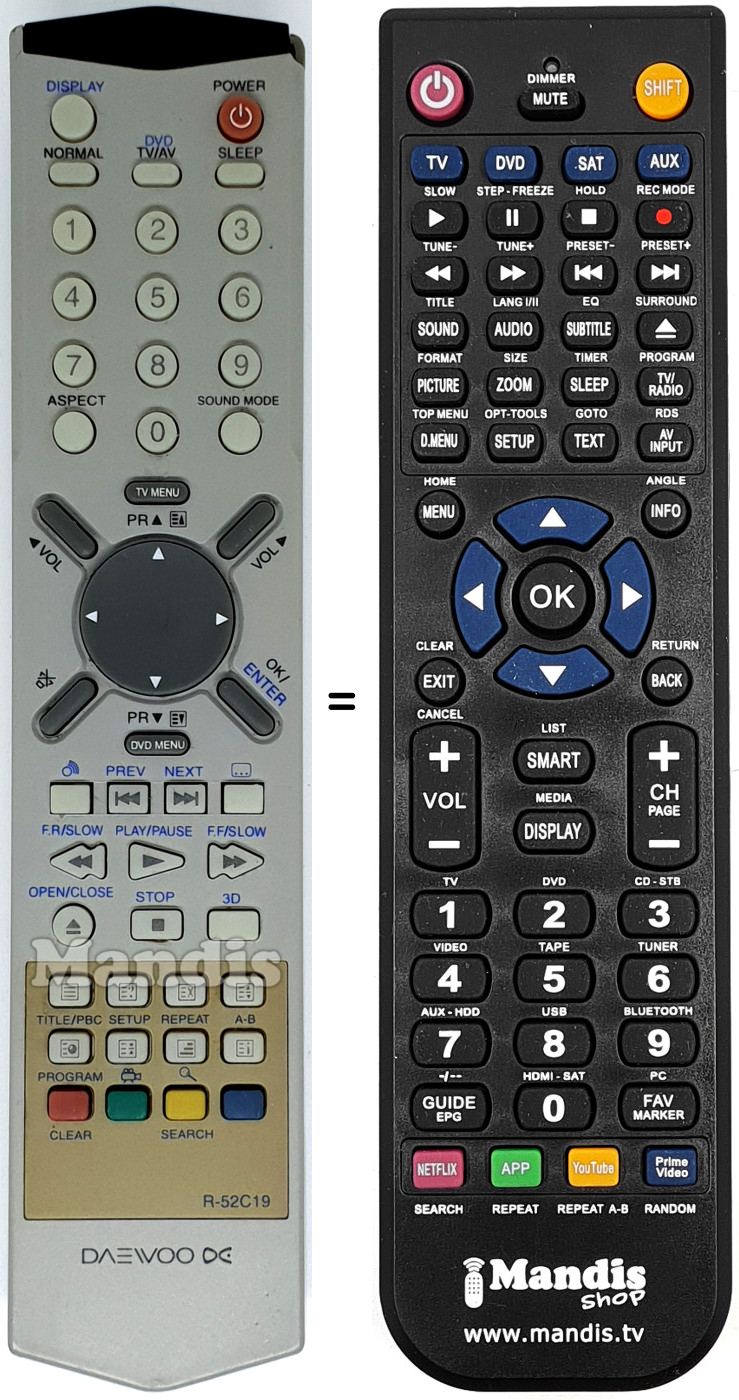 Comandos à distância equivalente Daewoo R-52 C 19