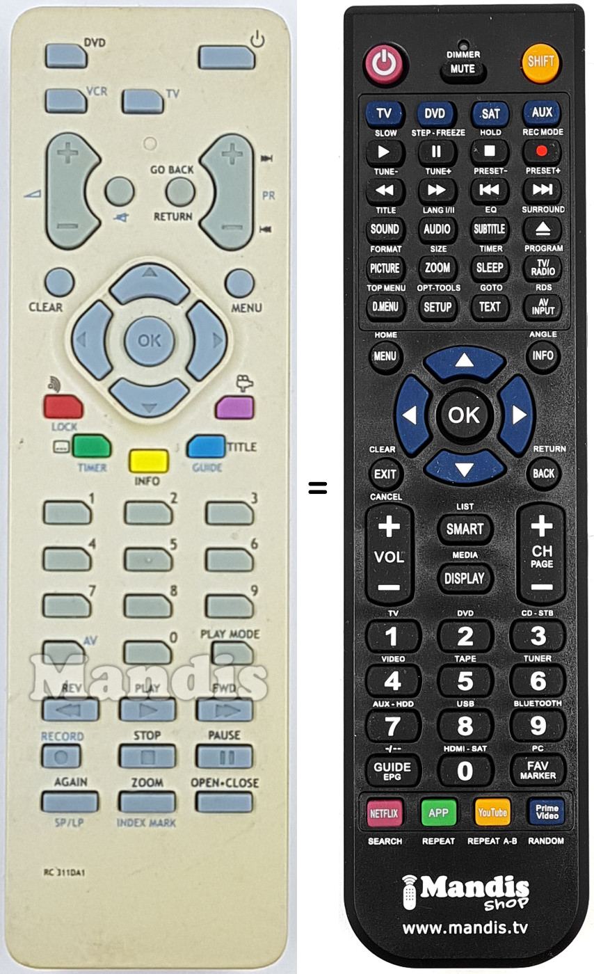 Comandos à distância equivalente Thomson RC311DA1