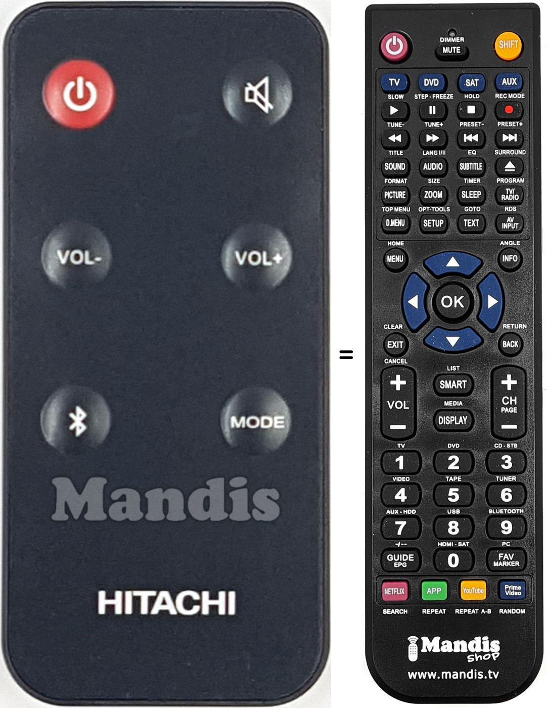 Comandos à distância equivalente Hitachi AXS014BTU