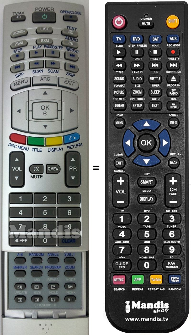 Comandos à distância equivalente LG 6710900011X
