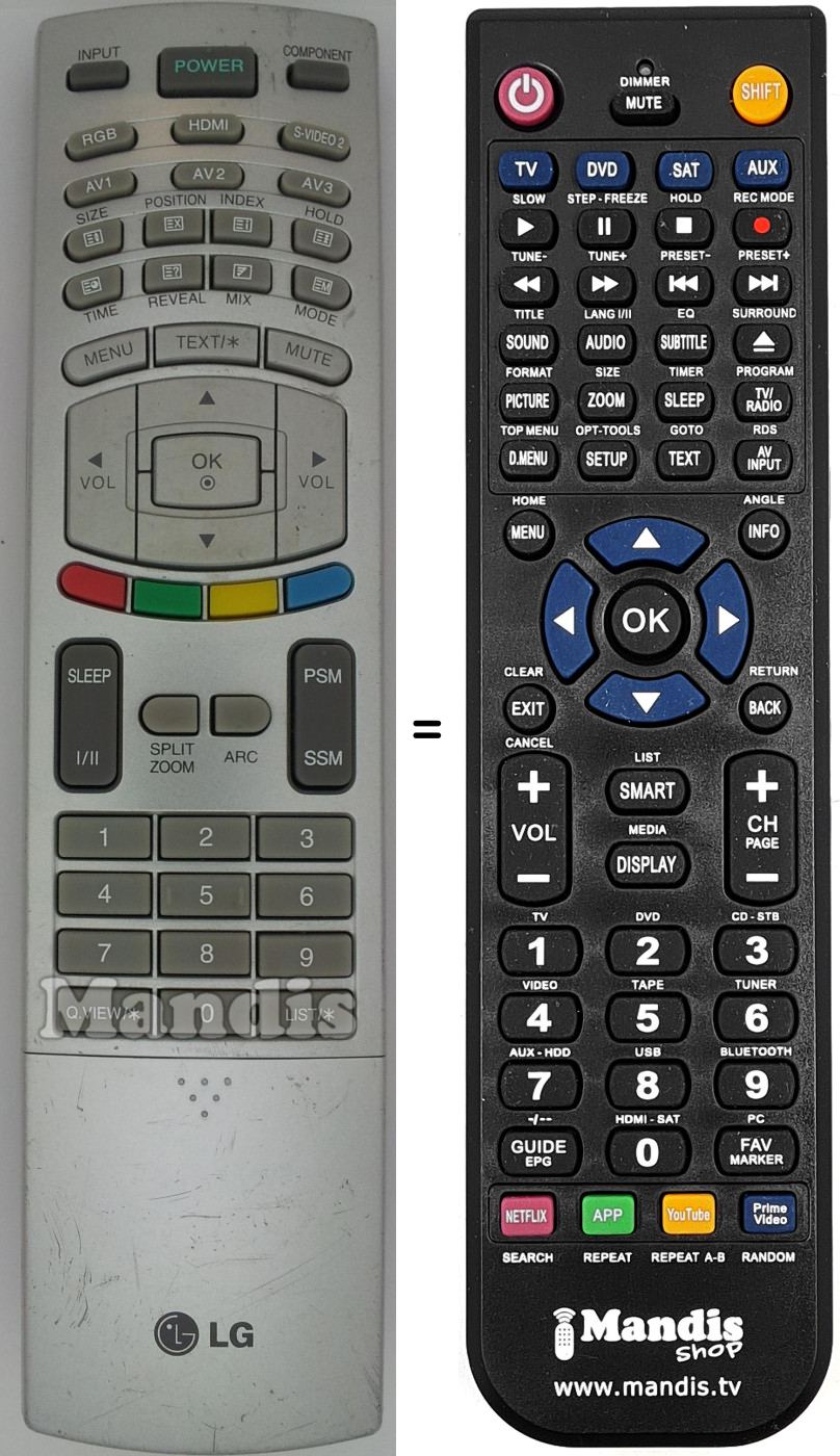 Comandos à distância equivalente LG 6710T00017N