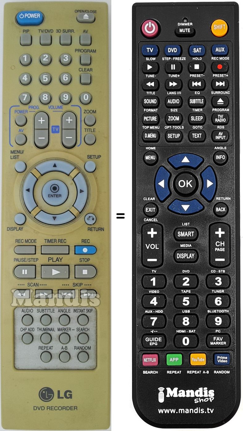 Comandos à distância equivalente LG 6711R1N148B