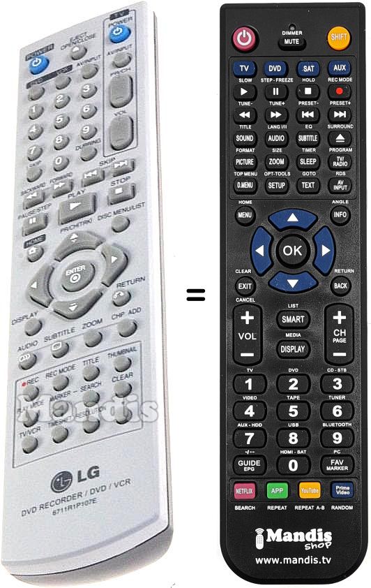 Comandos à distância equivalente LG 6711R1P107E
