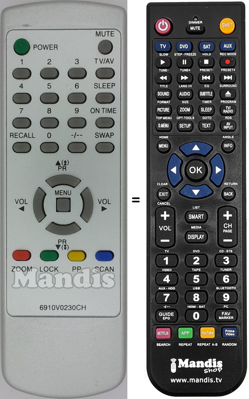 Comandos à distância equivalente 6910V0230CH