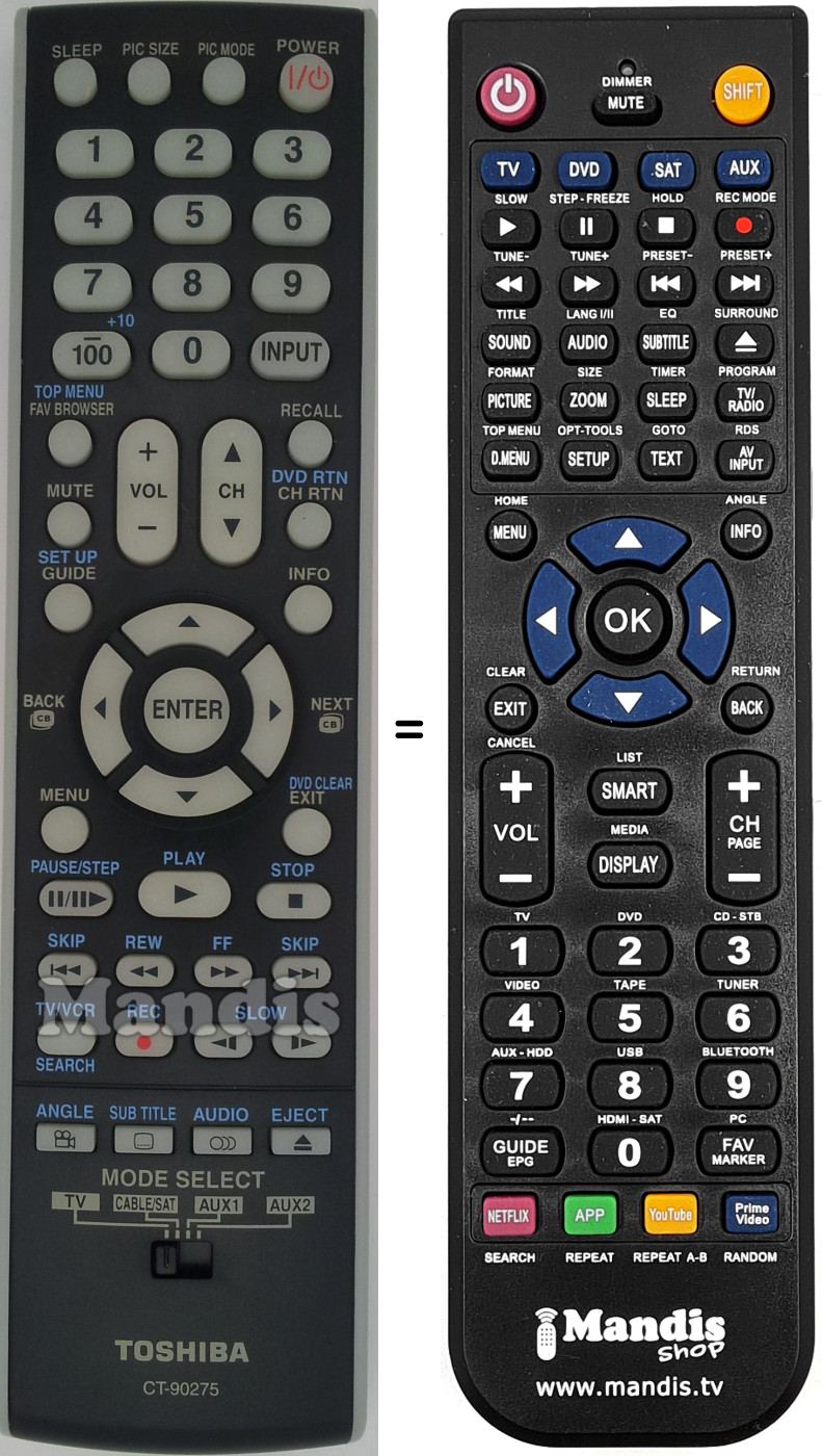Comandos à distância equivalente Toshiba CT90275