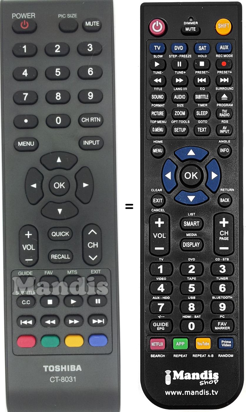 Comandos à distância equivalente Toshiba CT-8031