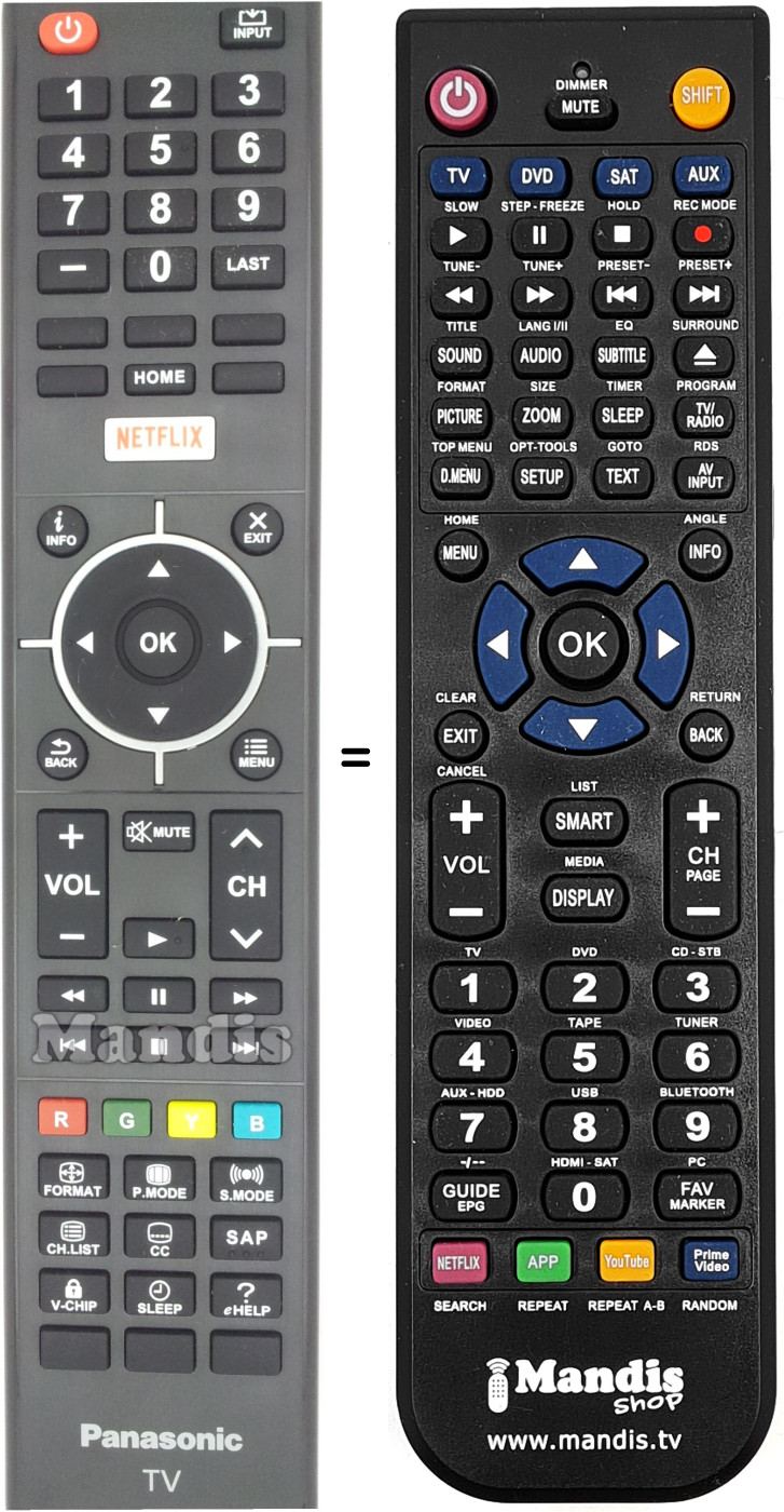 Comandos à distância equivalente Panasonic 845-050-05B4