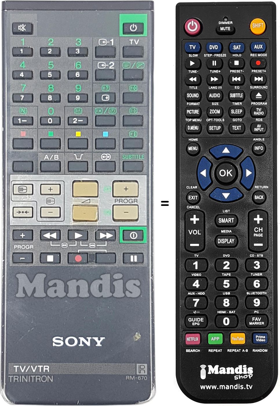Comandos à distância equivalente Sony RM-670