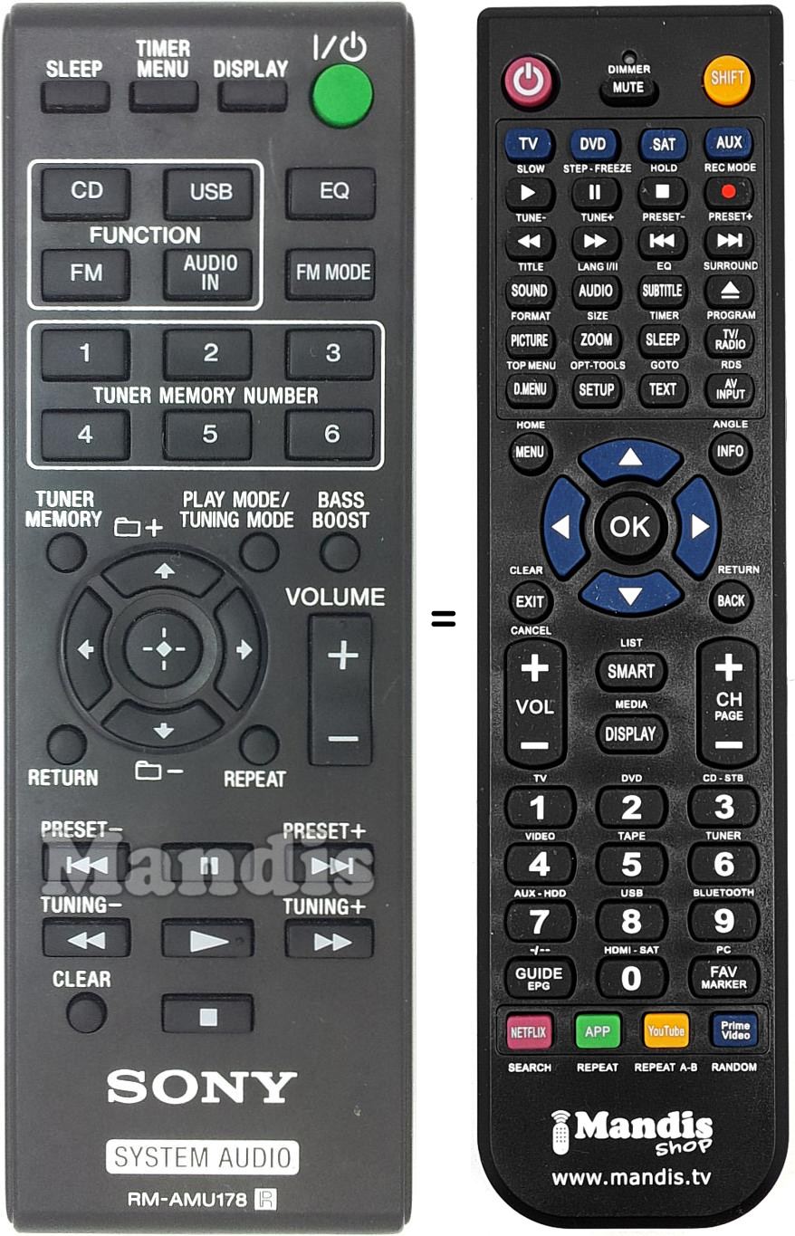 Comandos à distância equivalente Sony RM-AMU178