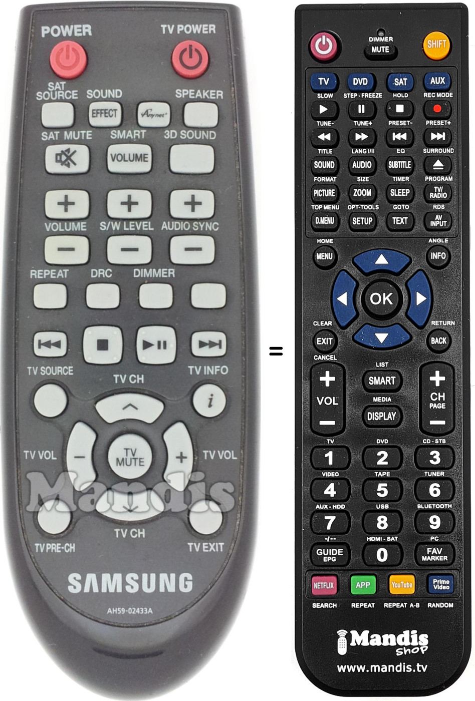 Comandos à distância equivalente Samsung AH59-02433A