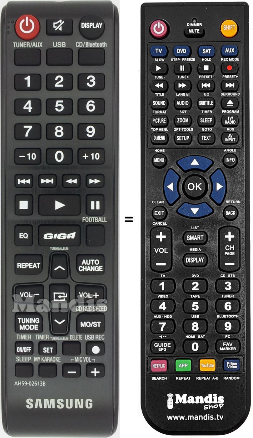 Comandos à distância equivalente Samsung AH59-02613B