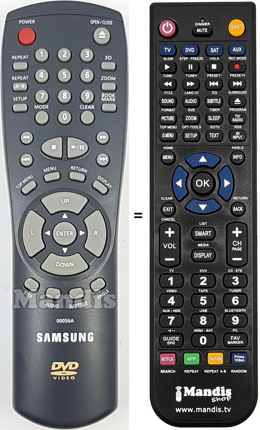 Comandos à distância equivalente Samsung 00056A