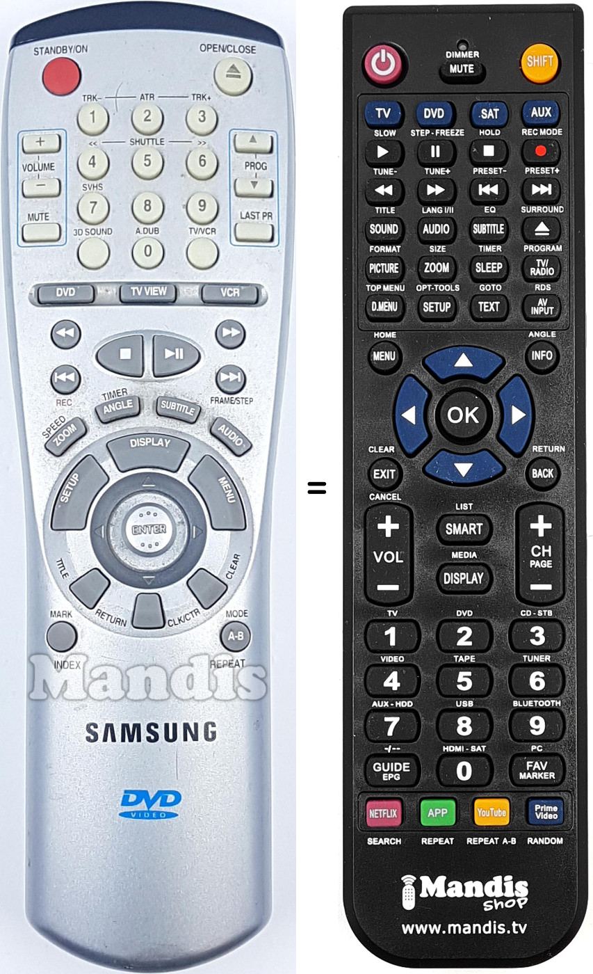 Comandos à distância equivalente AH64-50361A DVD909