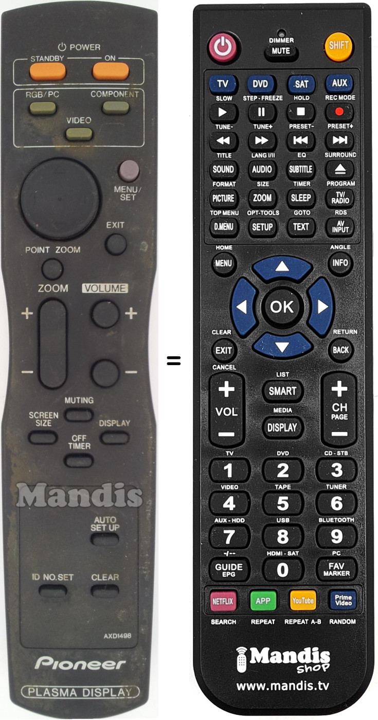 Comandos à distância equivalente Pioneer AXD 1498