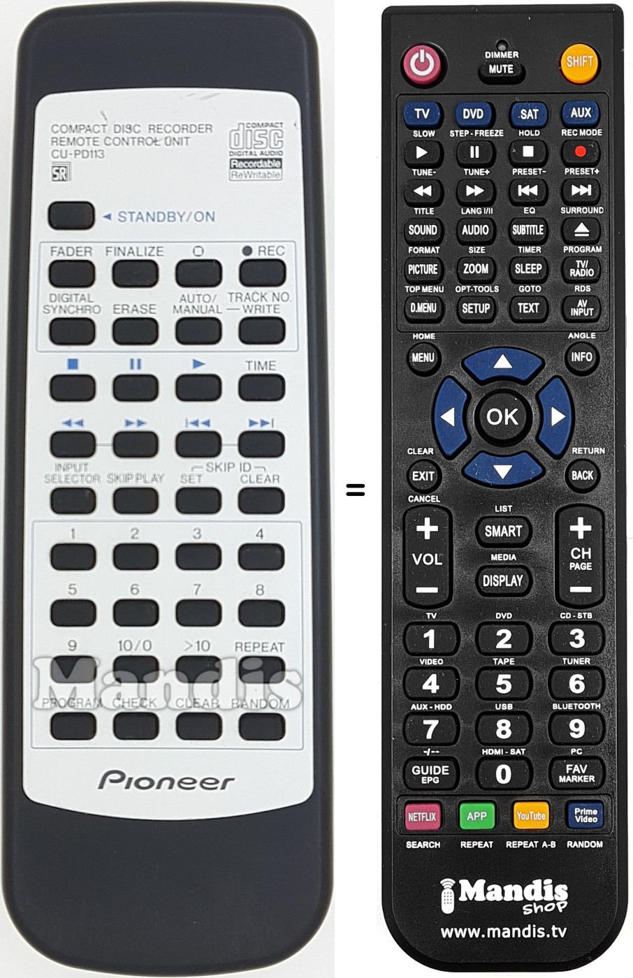 Comandos à distância equivalente Pioneer CU-PD113