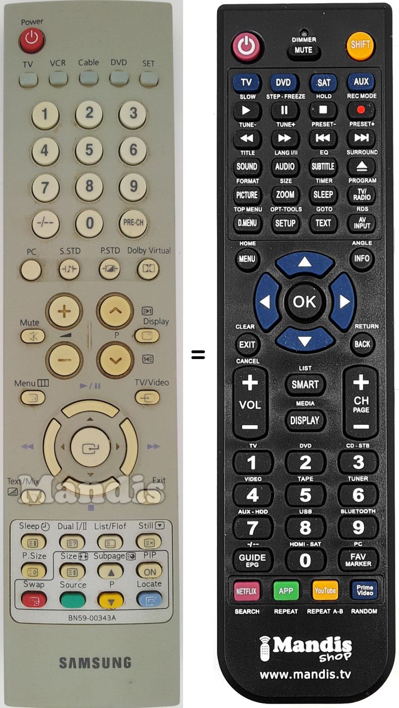 Comandos à distância equivalente Samsung BN59-00343A