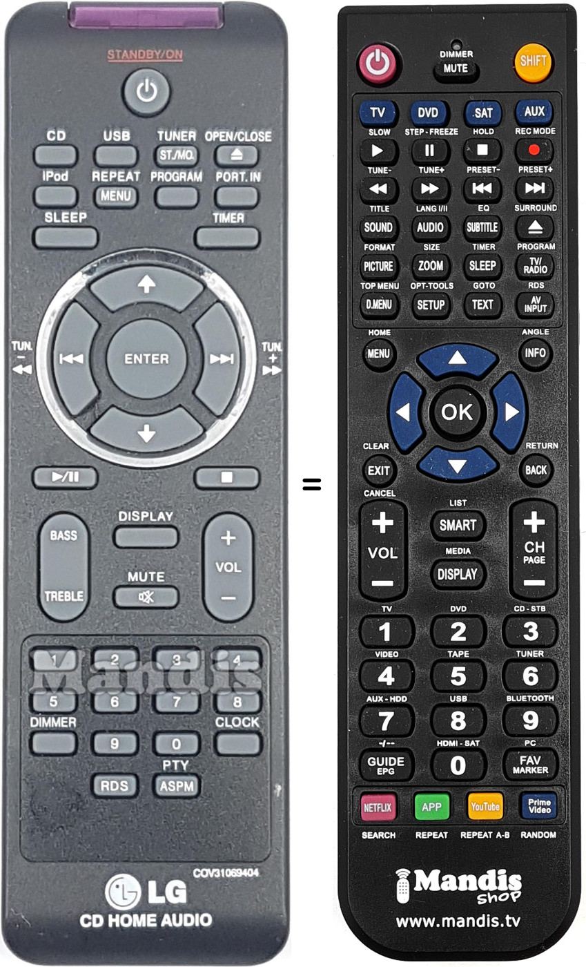 Comandos à distância equivalente LG COV31069404