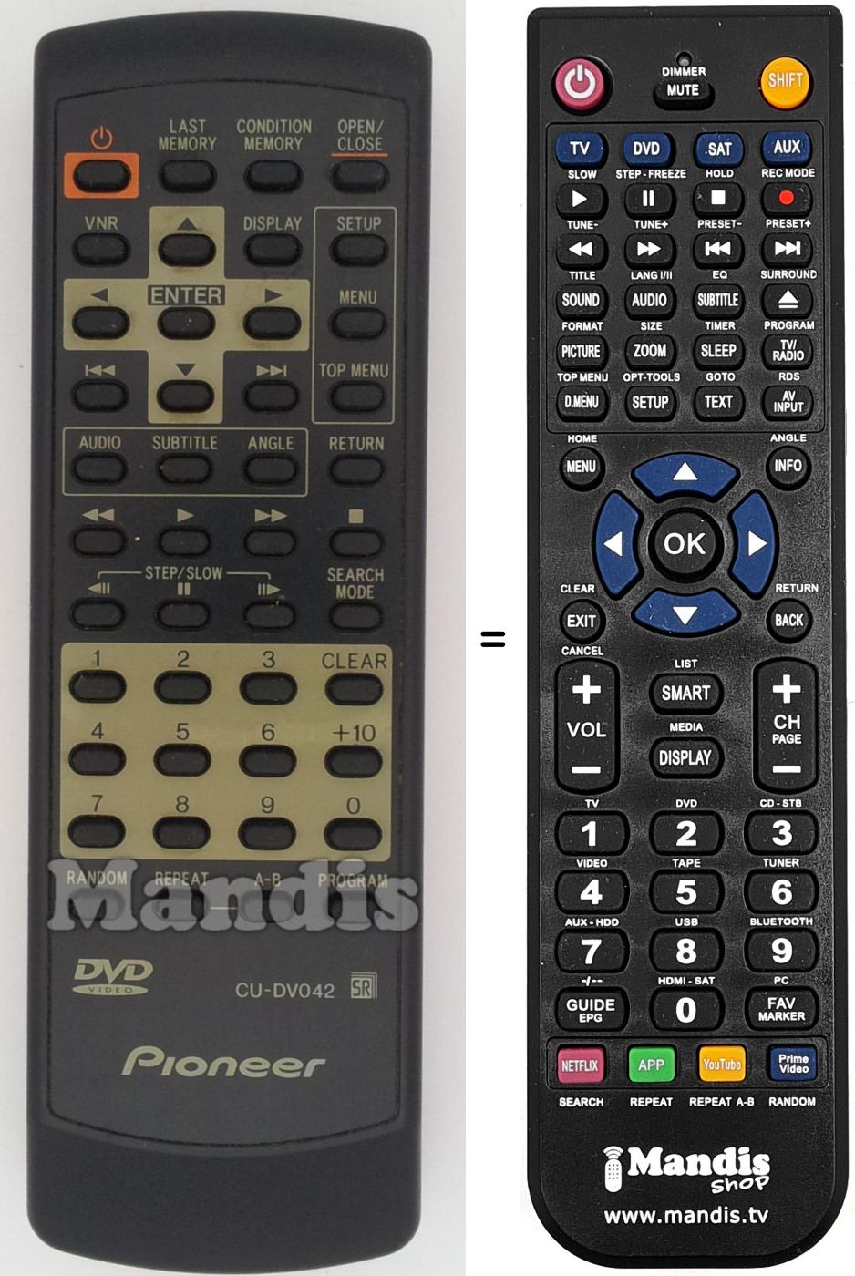 Comandos à distância equivalente Pioneer CU-DV 042