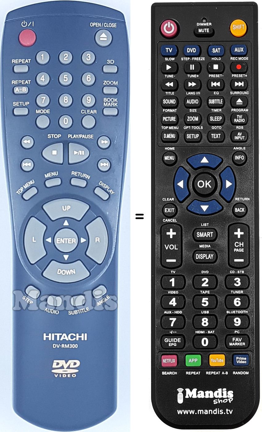 Comandos à distância equivalente Hitachi DV-RM 300