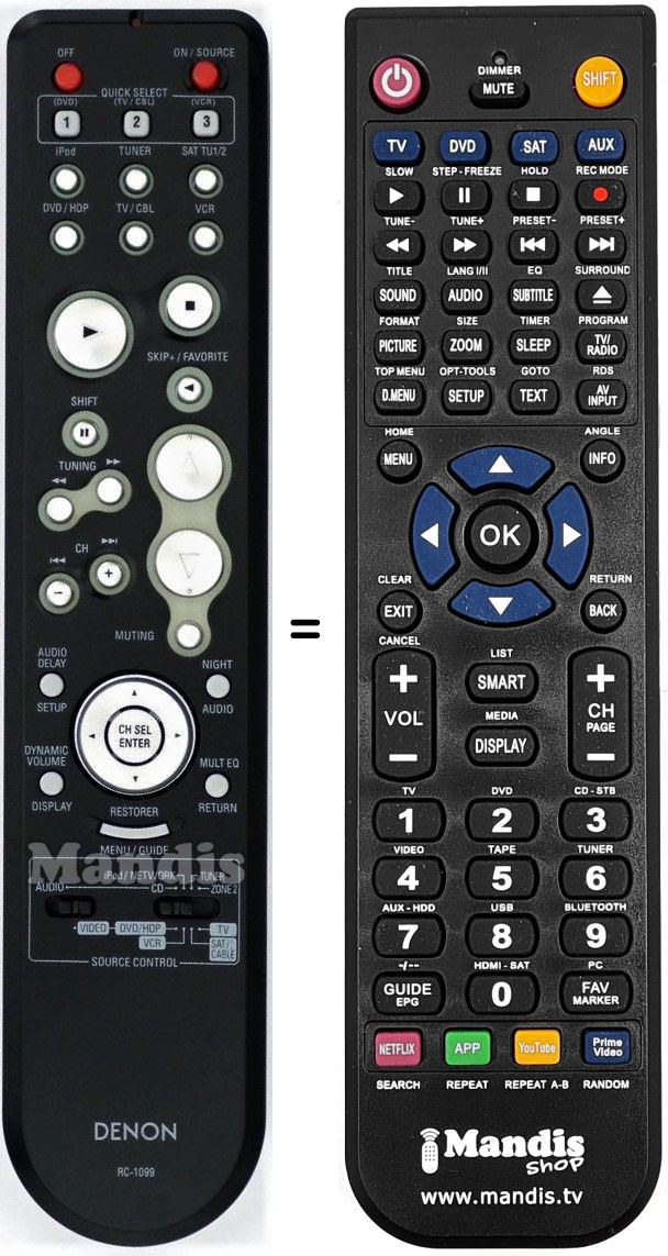 Comandos à distância equivalente Denon RC1099