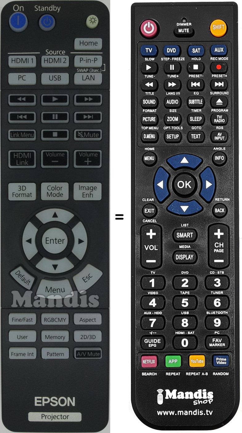 Comandos à distância equivalente Epson 2175313