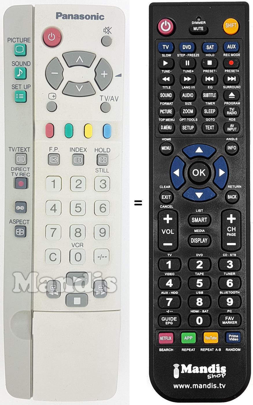 Comandos à distância equivalente Panasonic EUR511212A