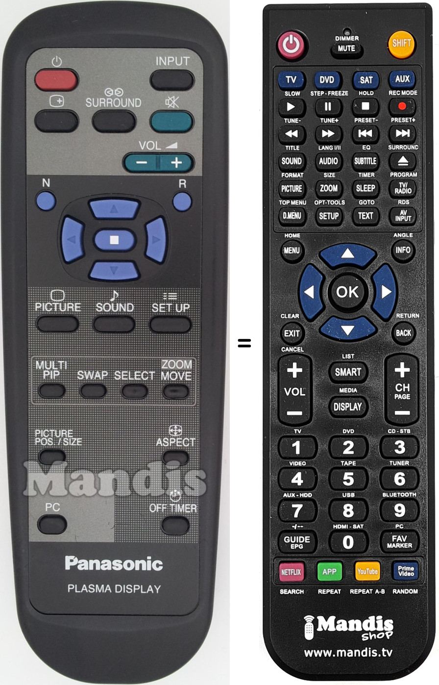 Comandos à distância equivalente Panasonic EUR646529