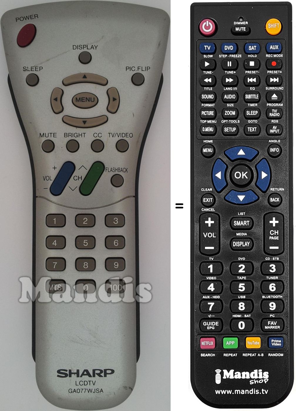 Comandos à distância equivalente Sharp GA077WJSA