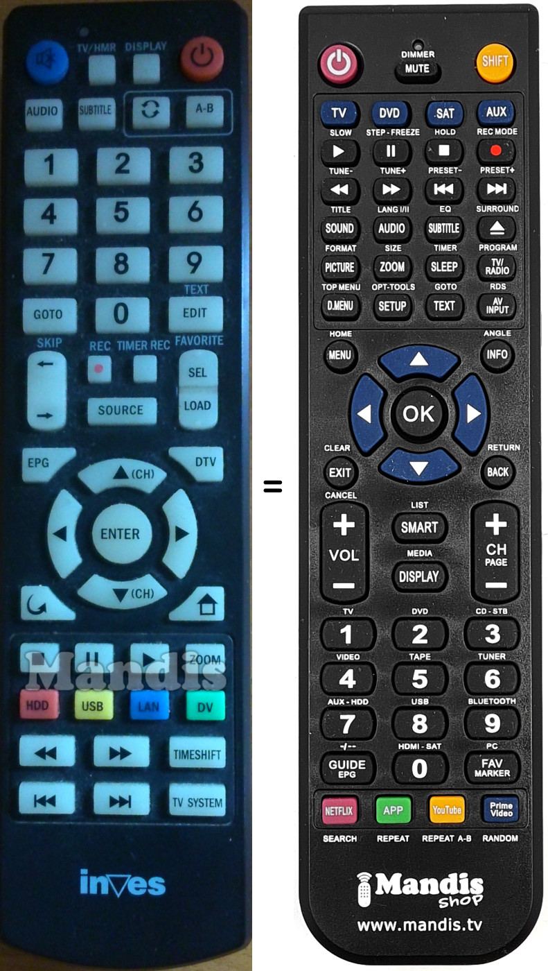 Comandos à distância equivalente INVES XR262017