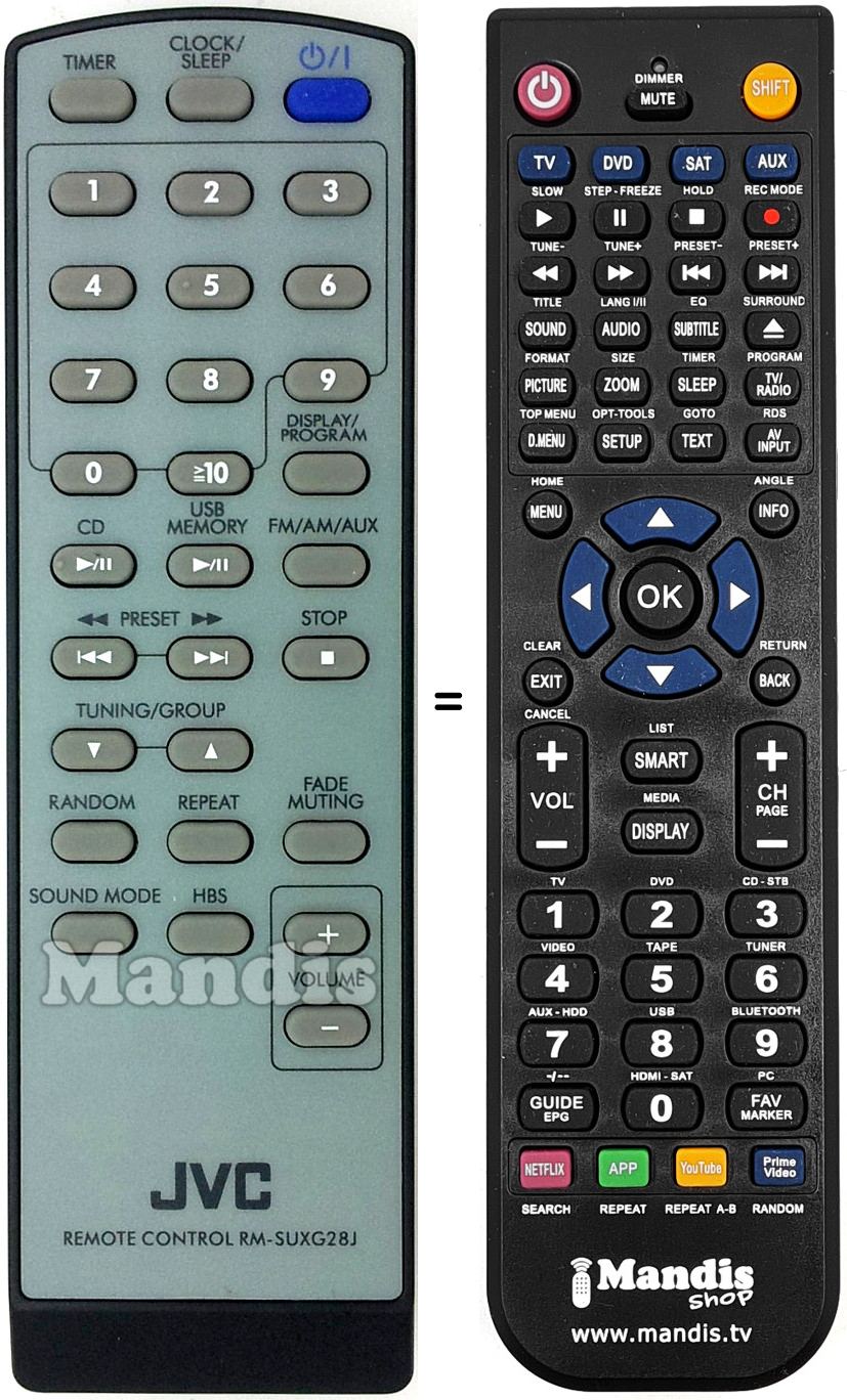 Comandos à distância equivalente JVC RM-SUXG28J