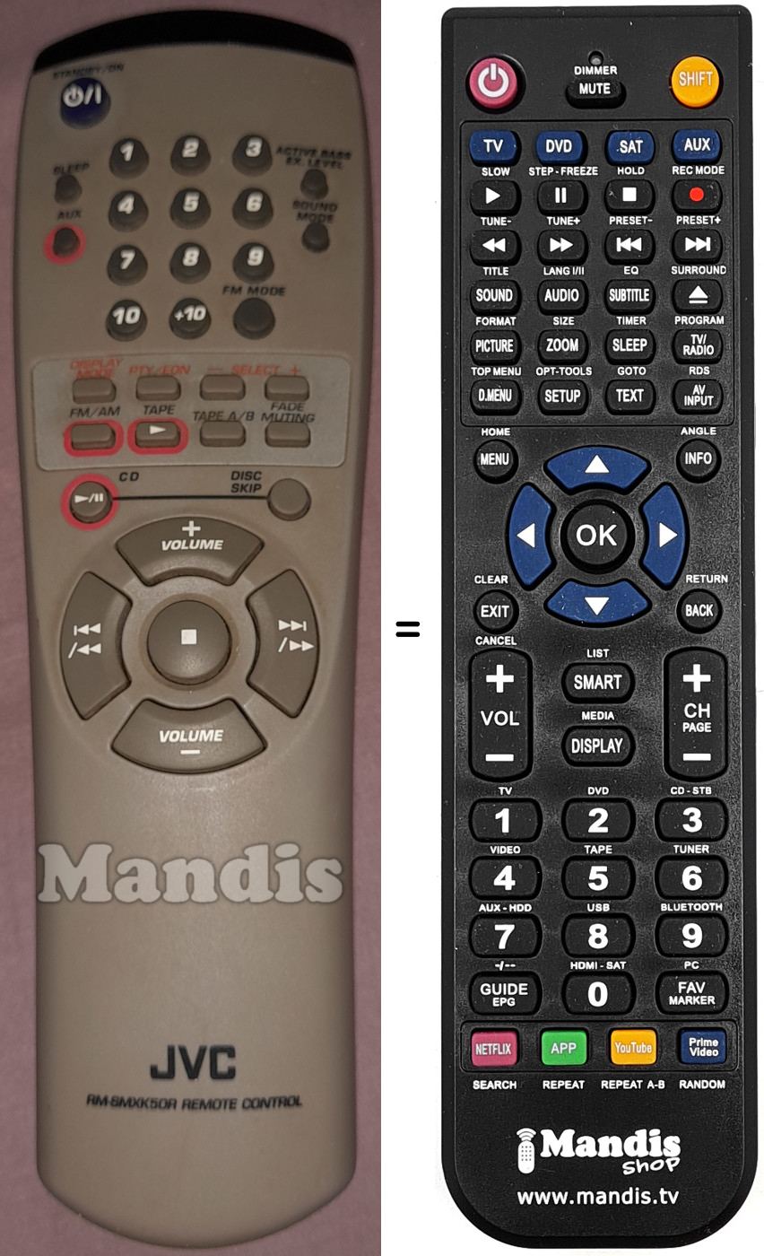 Comandos à distância equivalente JVC RM-SMXK50R