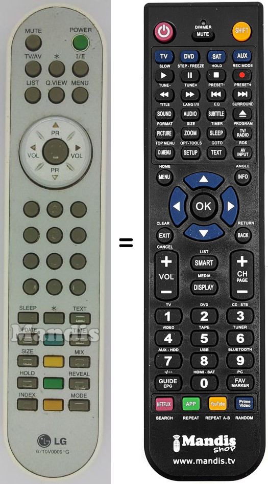 Comandos à distância equivalente LG 6710 V 00091 G
