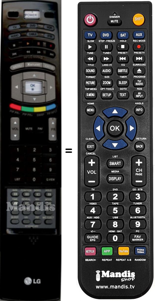 Comandos à distância equivalente LG 6710V00142D