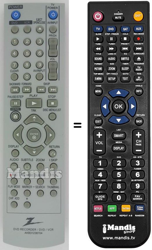 Comandos &agrave; dist&acirc;ncia equivalente AKB31238704