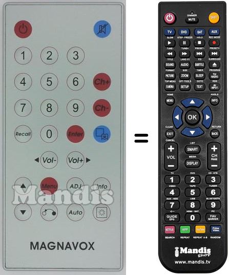 Comandos à distância equivalente Magnavox drmct007t8