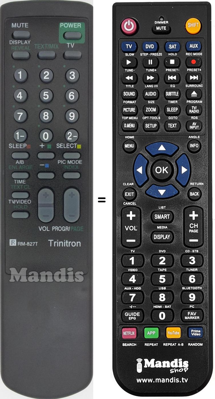 Comandos à distância equivalente RM827T