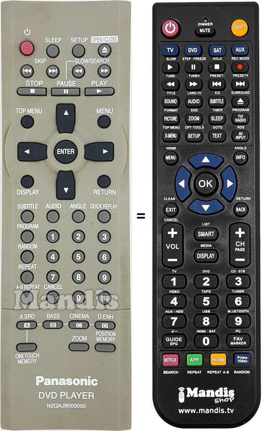 Comandos à distância equivalente Panasonic N2QAJB 000050