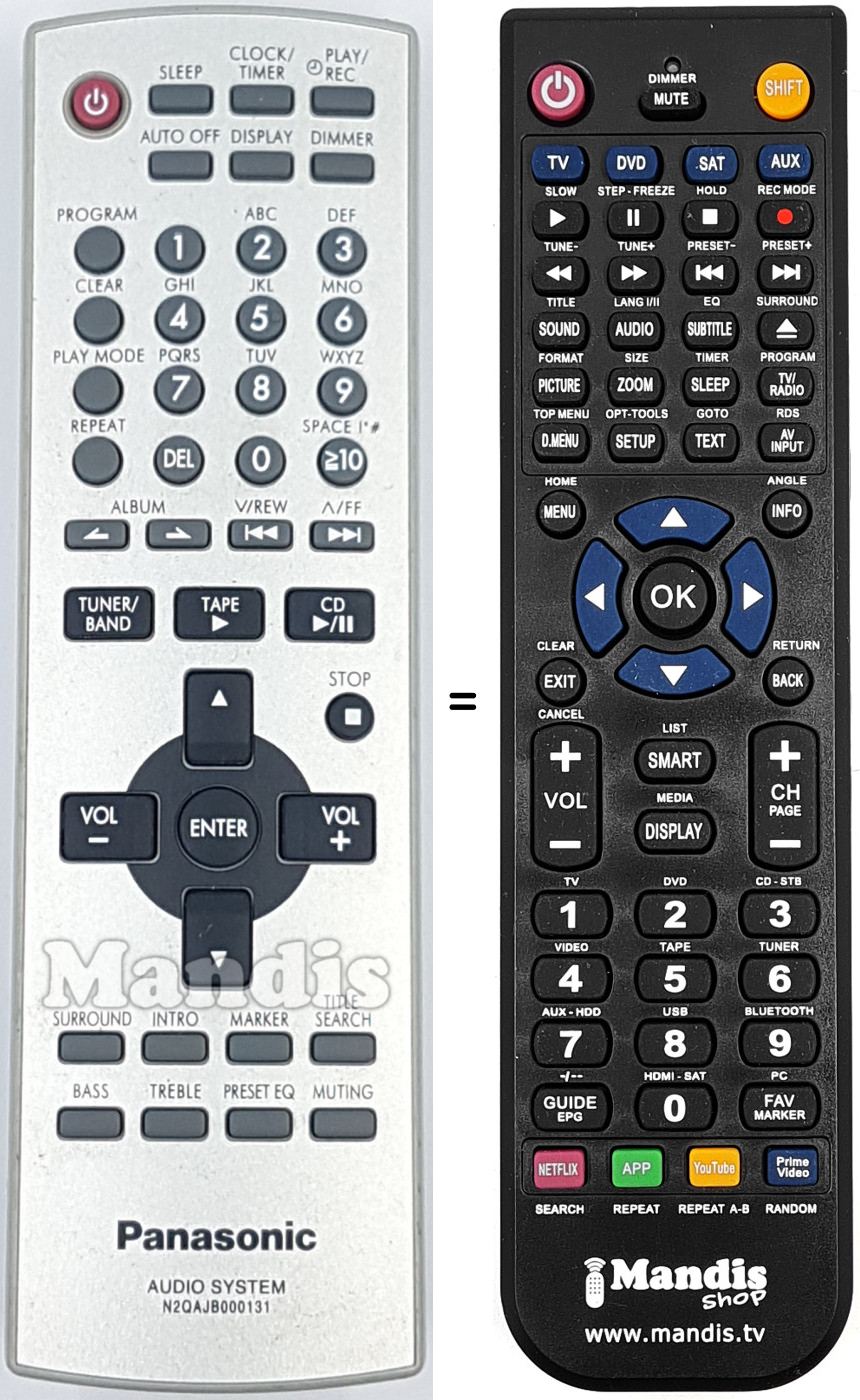Comandos à distância equivalente Panasonic N2QAJB000131