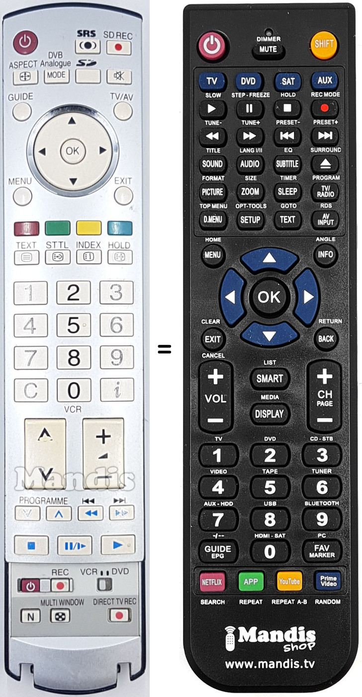 Comandos à distância equivalente Panasonic N2QAYB000050