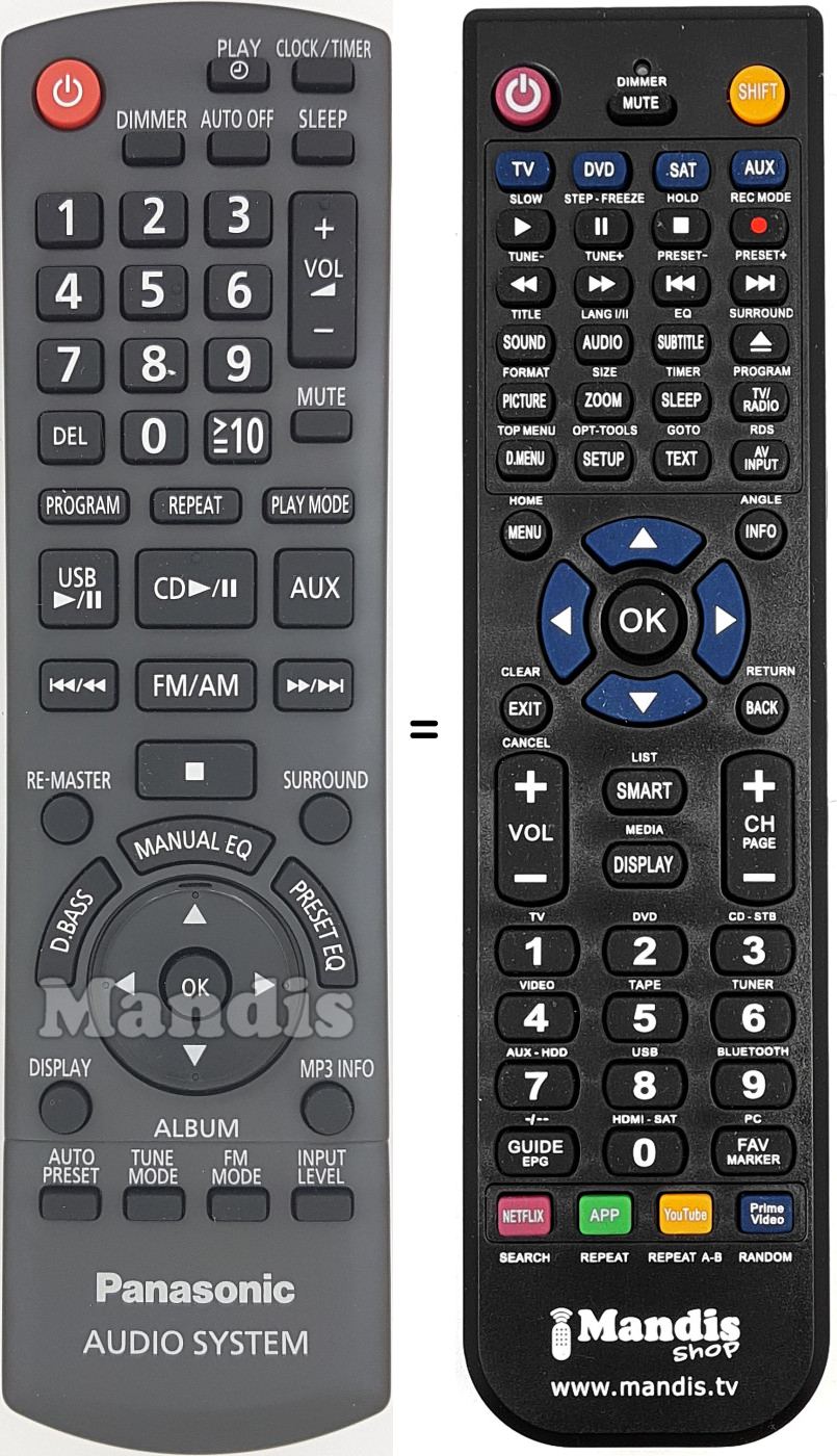 Comandos à distância equivalente Panasonic N2QAYB000500