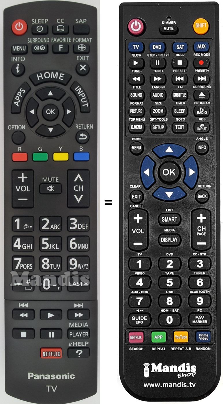 Comandos à distância equivalente Panasonic N2QAYB000828