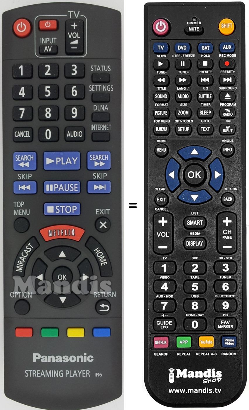 Comandos à distância equivalente Panasonic N2QAYB000886