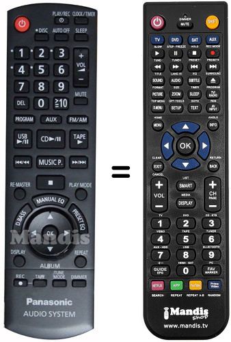 Comandos à distância equivalente Panasonic N2QAYB000387